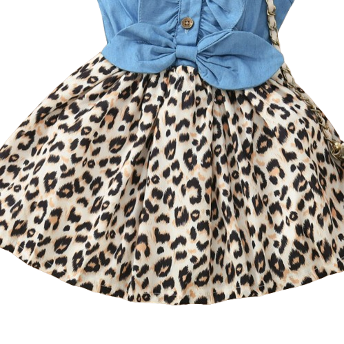 The Isabella - Baby Girl Leopard Denim Patchwork Printed Vest Dress