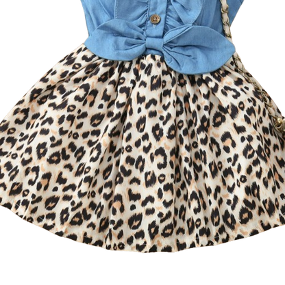 The Isabella - Baby Girl Leopard Denim Patchwork Printed Vest Dress