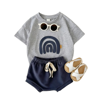 The Isaiah - Baby Unisex Rainbow Pattern T-Shirt + Triangle Shorts Set