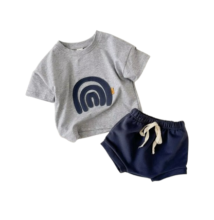 The Isaiah - Baby Unisex Rainbow Pattern T-Shirt + Triangle Shorts Set