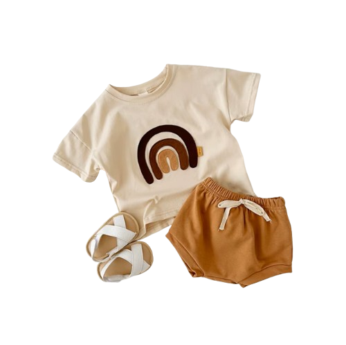 The Isaiah - Baby Unisex Rainbow Pattern T-Shirt + Triangle Shorts Set