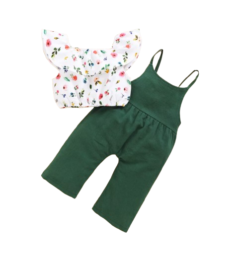 The Isla - Baby Girl Lotus Leaf Short Top + Suspender Pant