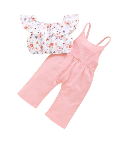 The Isla - Baby Girl Lotus Leaf Short Top + Suspender Pant