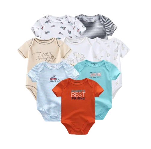 The Izael - Baby Unisex 8pcs Short Sleeve Various Print Romper Set S