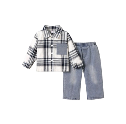 The Joseph - Baby Boy Patch Pocket Long-sleeve Plaid Shirt and Denim Jeans