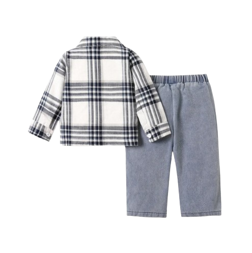 The Joseph - Baby Boy Patch Pocket Long-sleeve Plaid Shirt and Denim Jeans