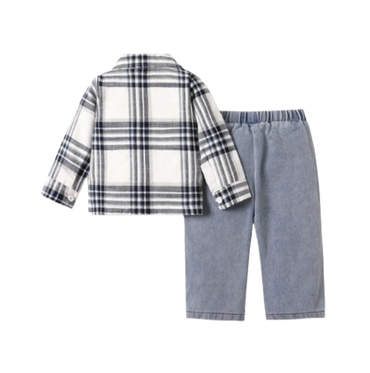 The Joseph - Baby Boy Patch Pocket Long-sleeve Plaid Shirt and Denim Jeans