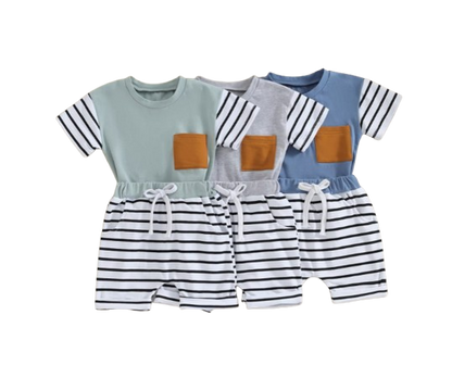 The Jahmir - Baby Boy Short Sleeve Crew Neck Pocket T-shirt with Striped Shorts