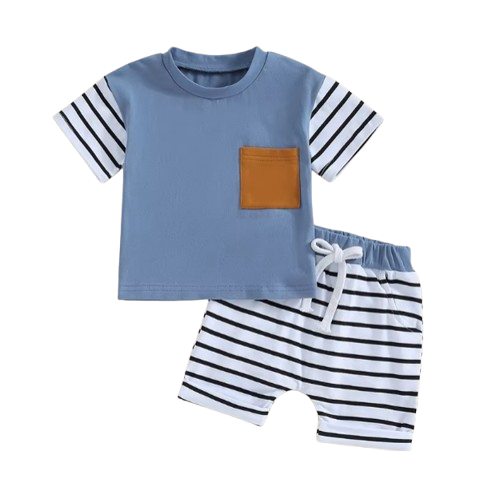 The Jahmir - Baby Boy Short Sleeve Crew Neck Pocket T-shirt with Striped Shorts