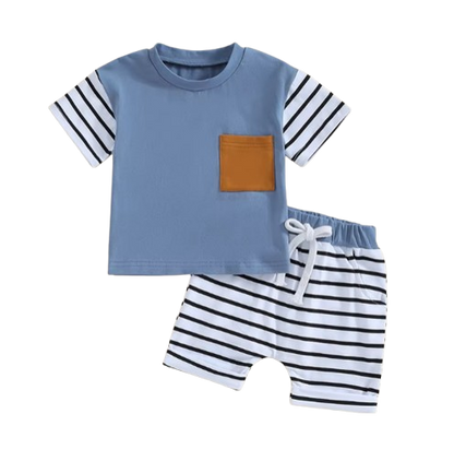 The Jahmir - Baby Boy Short Sleeve Crew Neck Pocket T-shirt with Striped Shorts