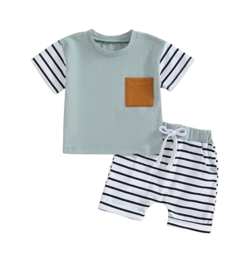 The Jahmir - Baby Boy Short Sleeve Crew Neck Pocket T-shirt with Striped Shorts