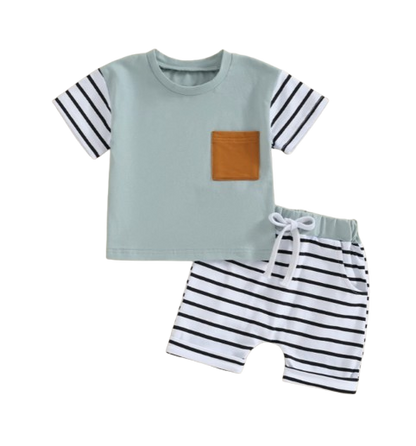 The Jahmir - Baby Boy Short Sleeve Crew Neck Pocket T-shirt with Striped Shorts