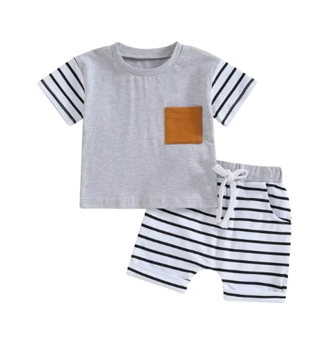 The Jahmir - Baby Boy Short Sleeve Crew Neck Pocket T-shirt with Striped Shorts