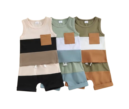 The Jameson - Baby Boy Sleeveless Contrast Color Pocket Tank Tops And Shorts