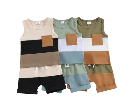 The Jameson - Baby Boy Sleeveless Contrast Color Pocket Tank Tops And Shorts