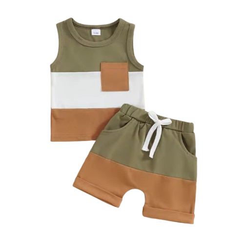 The Jameson - Baby Boy Sleeveless Contrast Color Pocket Tank Tops And Shorts