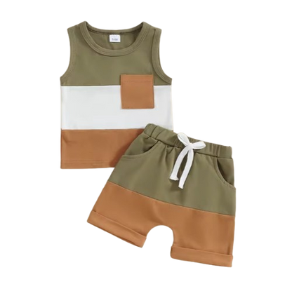 The Jameson - Baby Boy Sleeveless Contrast Color Pocket Tank Tops And Shorts