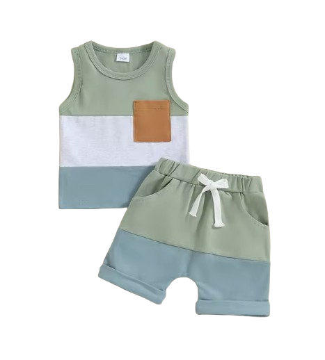 The Jameson - Baby Boy Sleeveless Contrast Color Pocket Tank Tops And Shorts