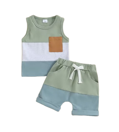 The Jameson - Baby Boy Sleeveless Contrast Color Pocket Tank Tops And Shorts