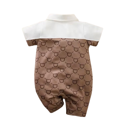 The Jose - Baby Unisex Bear Print Patchwork Short Sleeved Jumpsuit