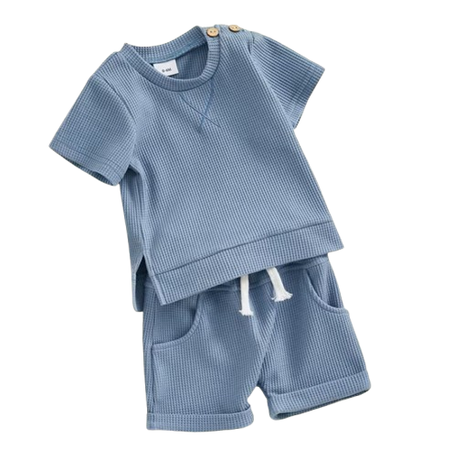 The Landon - Baby Boy Short Sleeve Crewneck Tops and Solid Color Drawstring Shorts