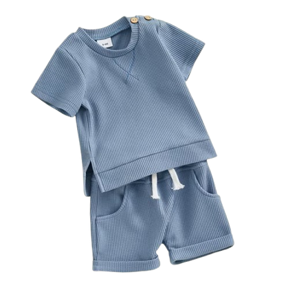 The Landon - Baby Boy Short Sleeve Crewneck Tops and Solid Color Drawstring Shorts