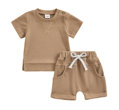 The Landon - Baby Boy Short Sleeve Crewneck Tops and Solid Color Drawstring Shorts