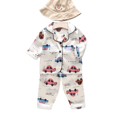 The Jodie - Baby Unisex Cute Print Pajamas Set - Beige Cars Print