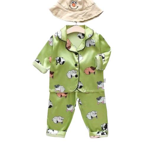 The Jodie - Baby Unisex Cute Print Pajamas Set - Green Lazy Dog Print