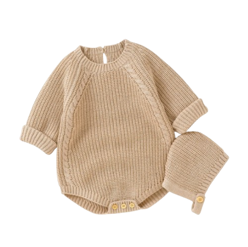 The John - Baby Unisex Warm Knit Jumpsuit Long Sleeve Soft Outfits + Hats