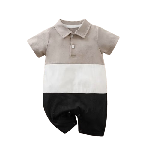 The Jonathan - Baby Boy Casual Solid Color Patchwork Cotton Short Sleeved Jumpsuit