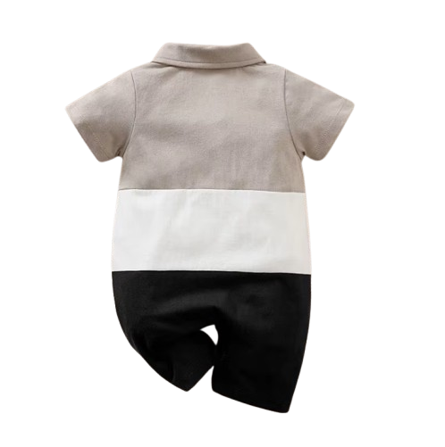 The Jonathan - Baby Boy Casual Solid Color Patchwork Cotton Short Sleeved Jumpsuit